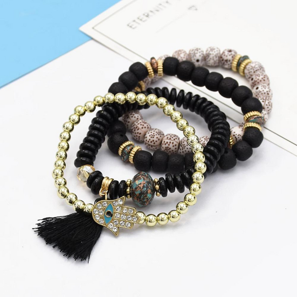 Pulsera Bohemia para la suerte y Protección (Negro)