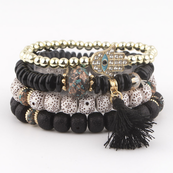 Pulsera Bohemia para la suerte y Protección (Negro)