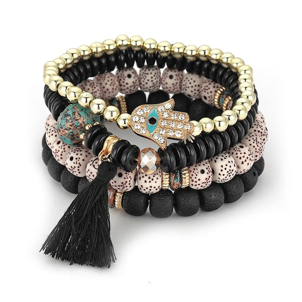 Pulsera Bohemia para la suerte y Protección (Negro)