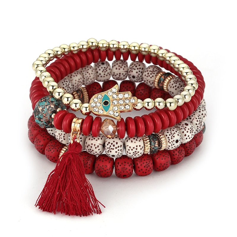 Pulsera Mano de Fátima para la suerte y Protección (Rojo)