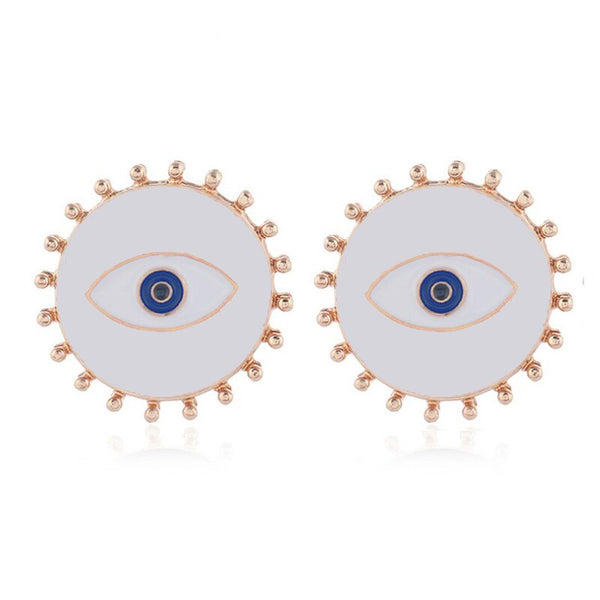 Aretes Metálicos Esmaltados Redondos con Ojo Turco