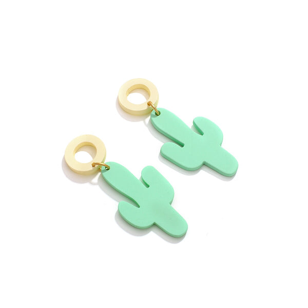Pendientes Acrílico Asimétrico con Forma de Cactus