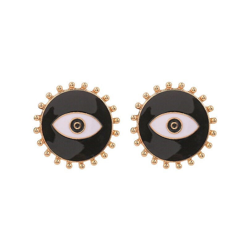 Aretes Metálicos Esmaltados Redondos con Ojo Turco