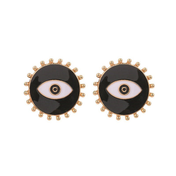 Aretes Metálicos Esmaltados Redondos con Ojo Turco