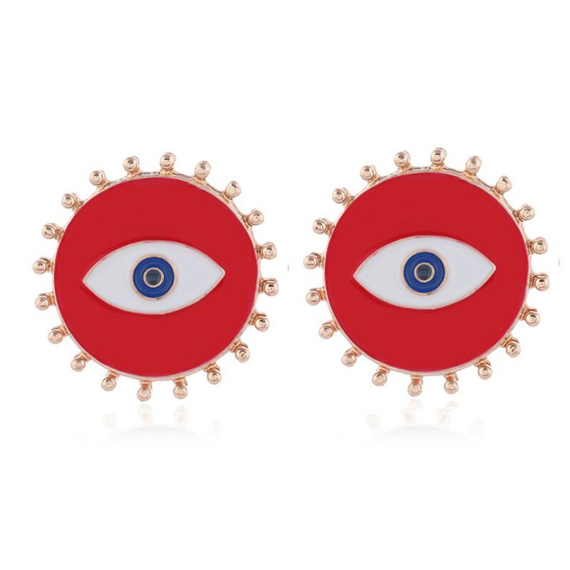 Aretes Metálicos Esmaltados Redondos con Ojo Turco